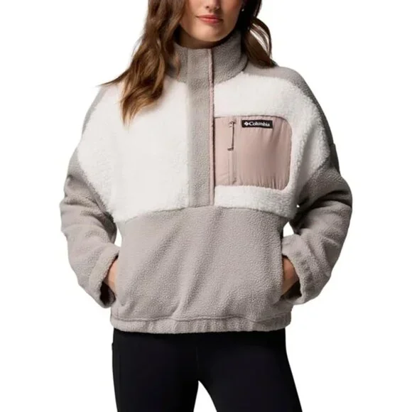 Columbia NWT Women's Long Sleeve Cropped Fleece Pullover, XL, Gray/White - Picture 4 of 16
